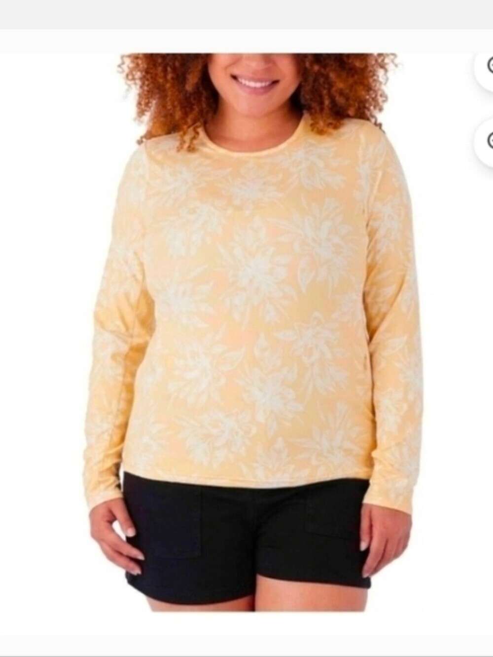 Hanes Hang Ten UPF 50+ Floral Long Sleeve Swim Rash Guard Top Women's Large Yell